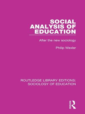 cover image of Social Analysis of Education